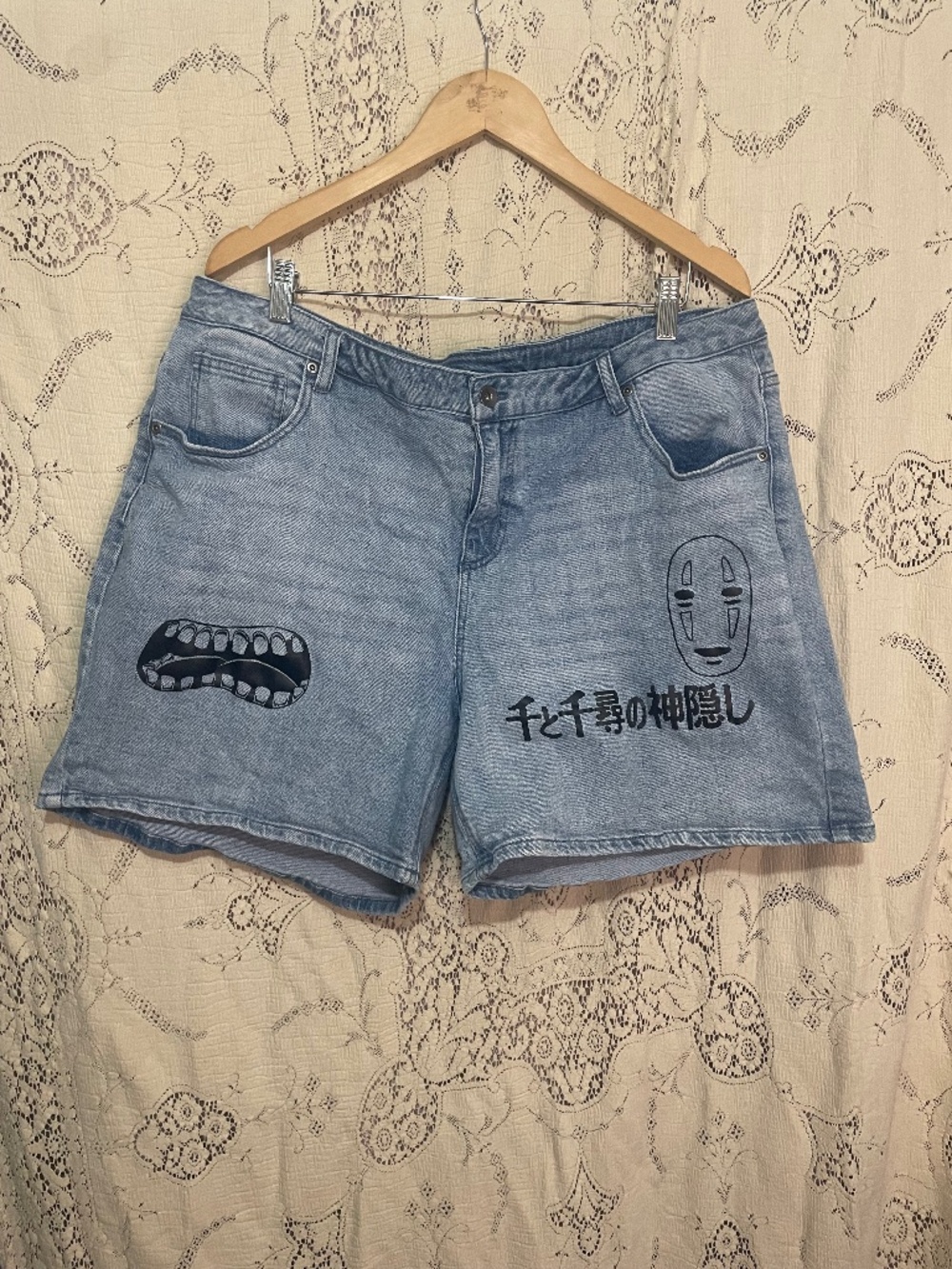 Her Universe: denim shorts with anime graphics from Spirited Away